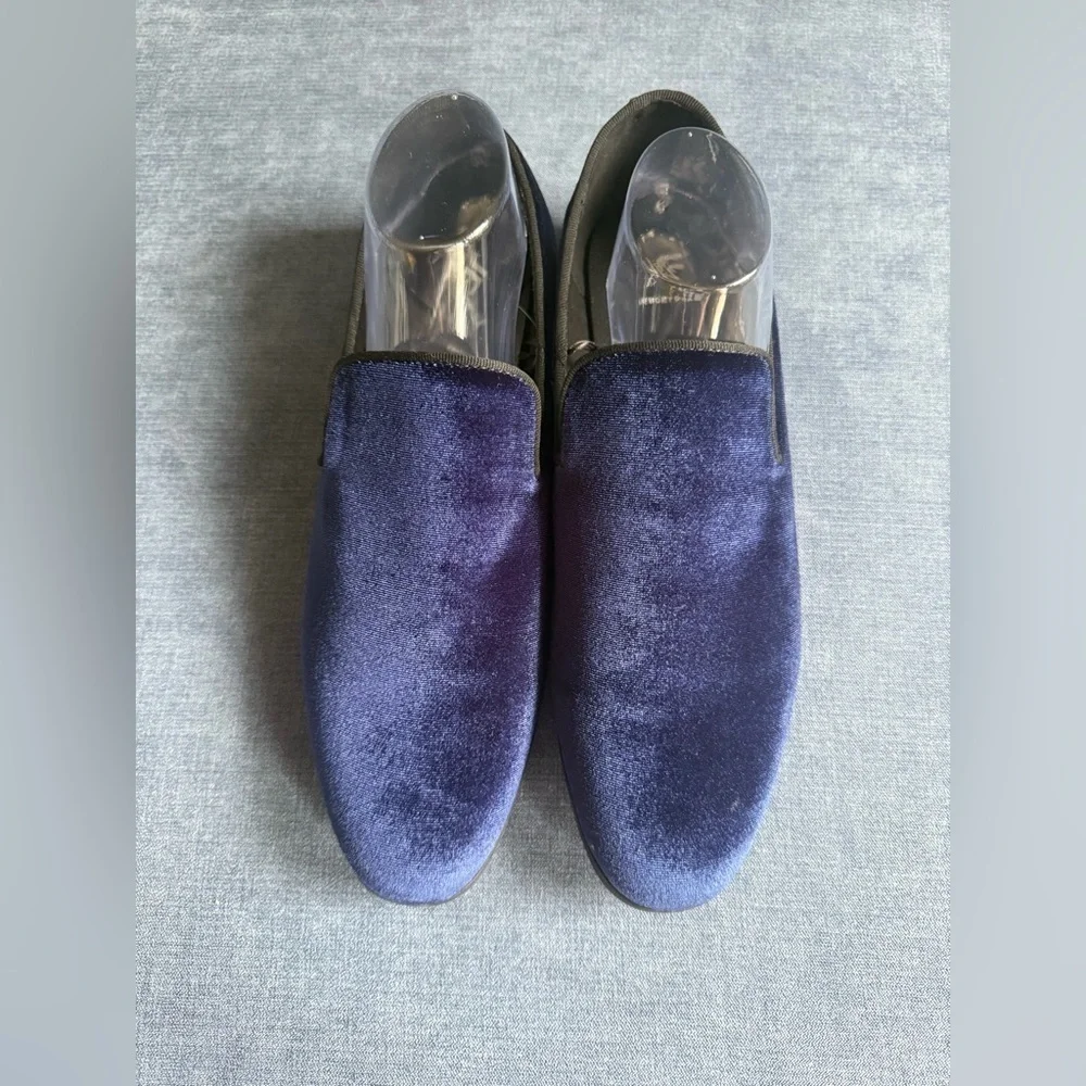 JF. J Ferrar Navy Velvet Slip On Loafers Mens SZ 10M Memory Foam Dressy Formal